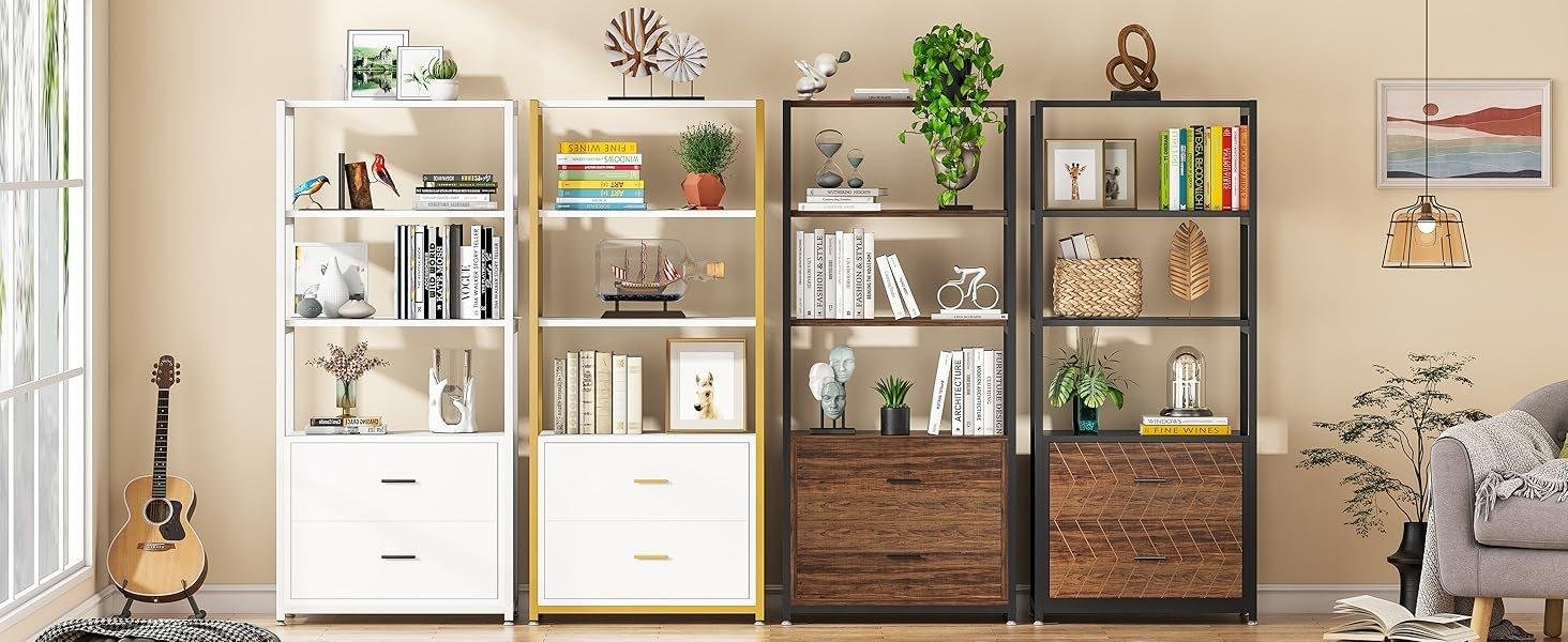 4-Tier Bookshelf Etagere Display Bookcase with 2 Drawers