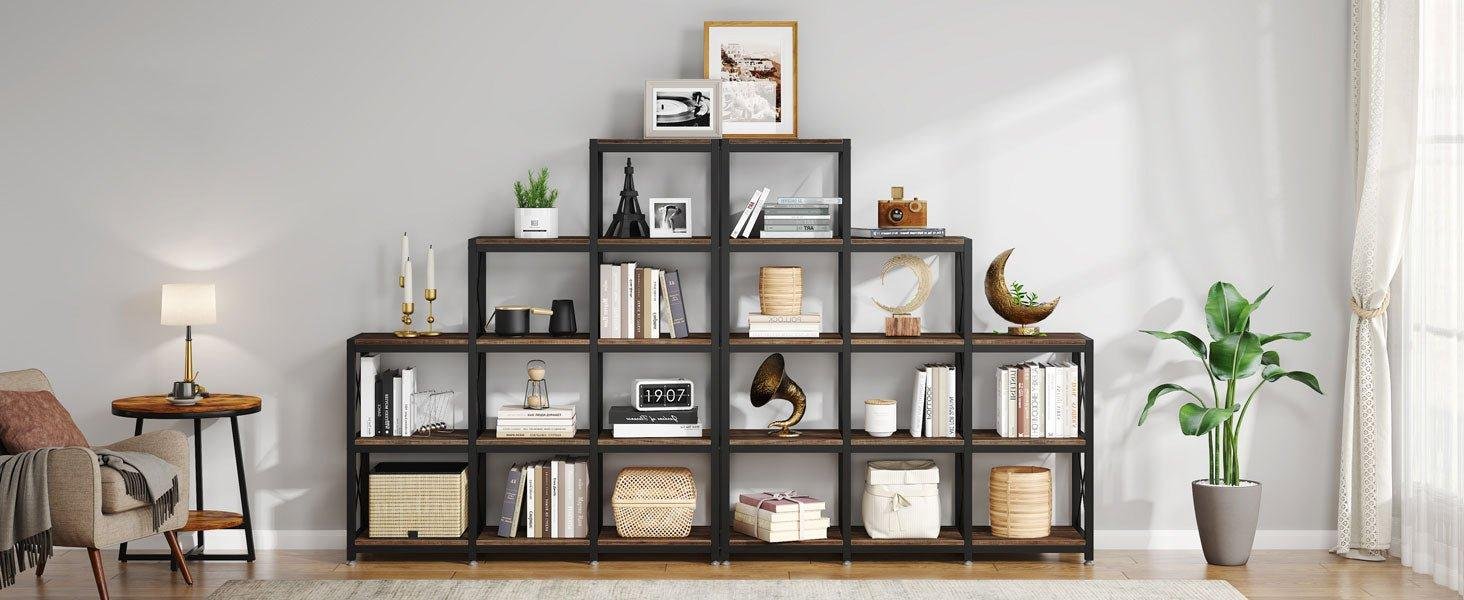L-Shaped Ladder 9 Cubes Bookshelf, 12 Shelves Industrial Corner Etagere Bookcase