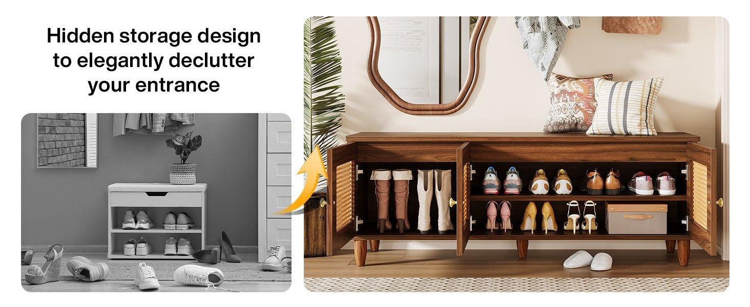55" Storage Bench, 2-Tier Shoe Bench with Lift Top Storage