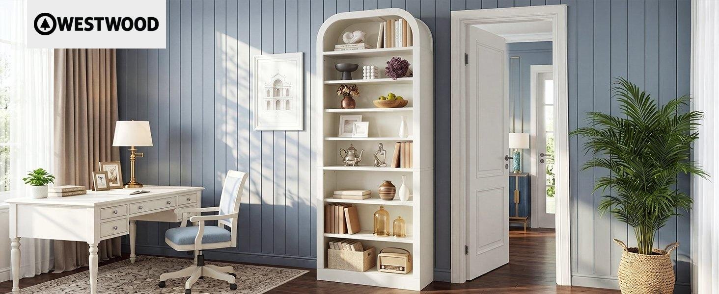 Westwood 74” Tall Modern White Bookcase