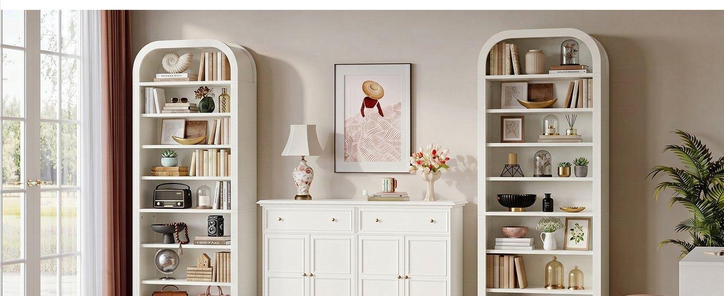 8-Tier Arched Bookshelf, 74” Tall Bookcase Open Display Shelf for Home Office