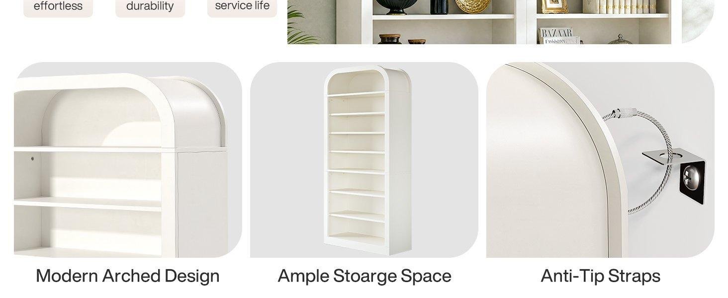 8-Tier Arched Bookshelf, 74” Tall Bookcase Open Display Shelf for Home Office
