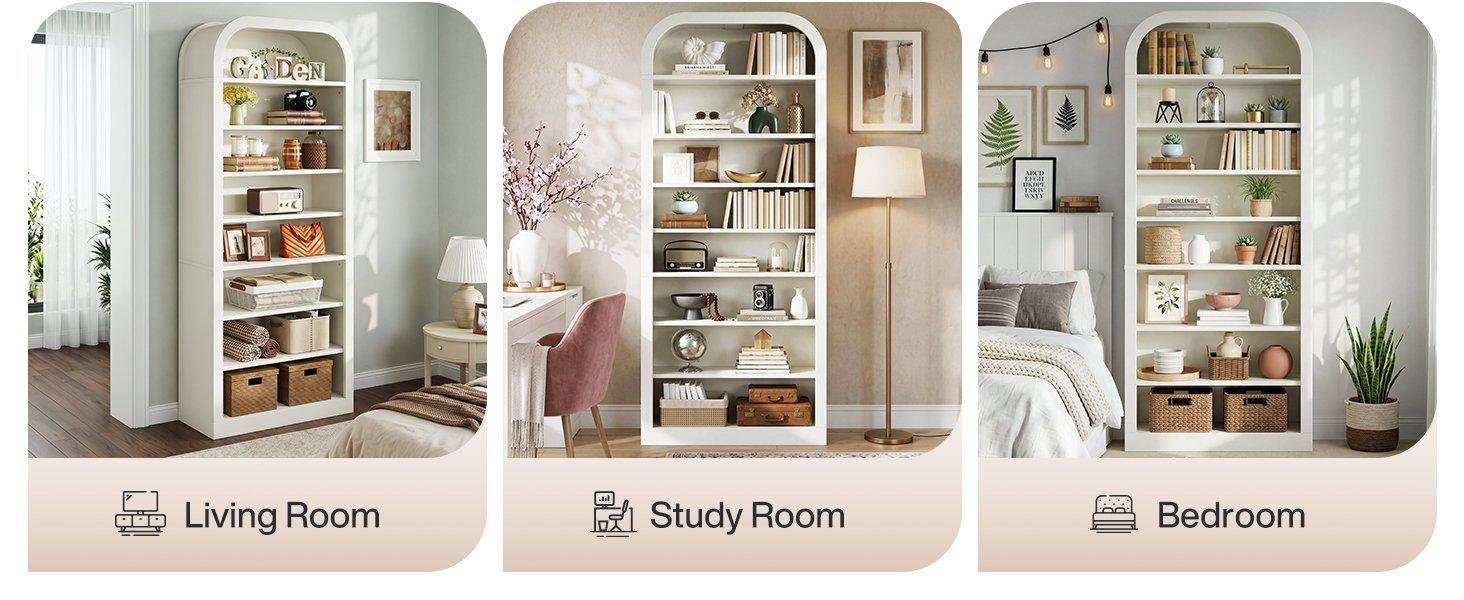 8-Tier Arched Bookshelf, 74” Tall Bookcase Open Display Shelf for Home Office