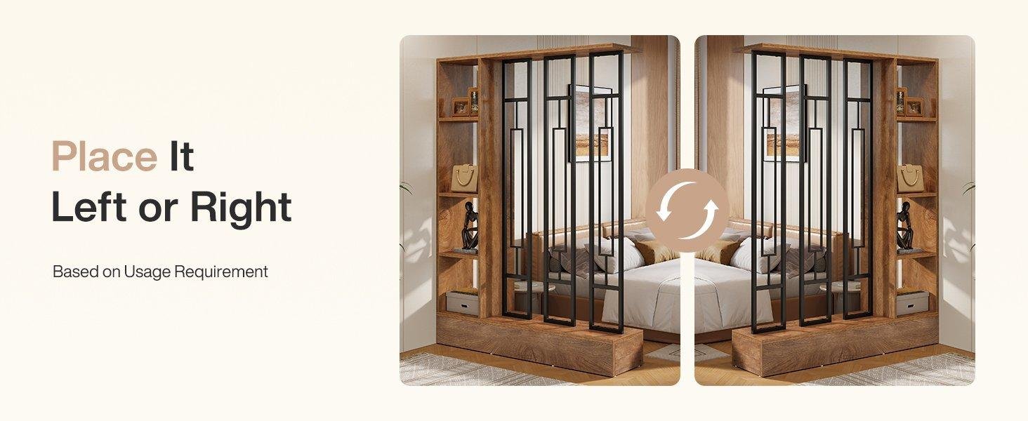 70.9" Wall Room Divider, Freestanding Wall Partition with Display Shelves