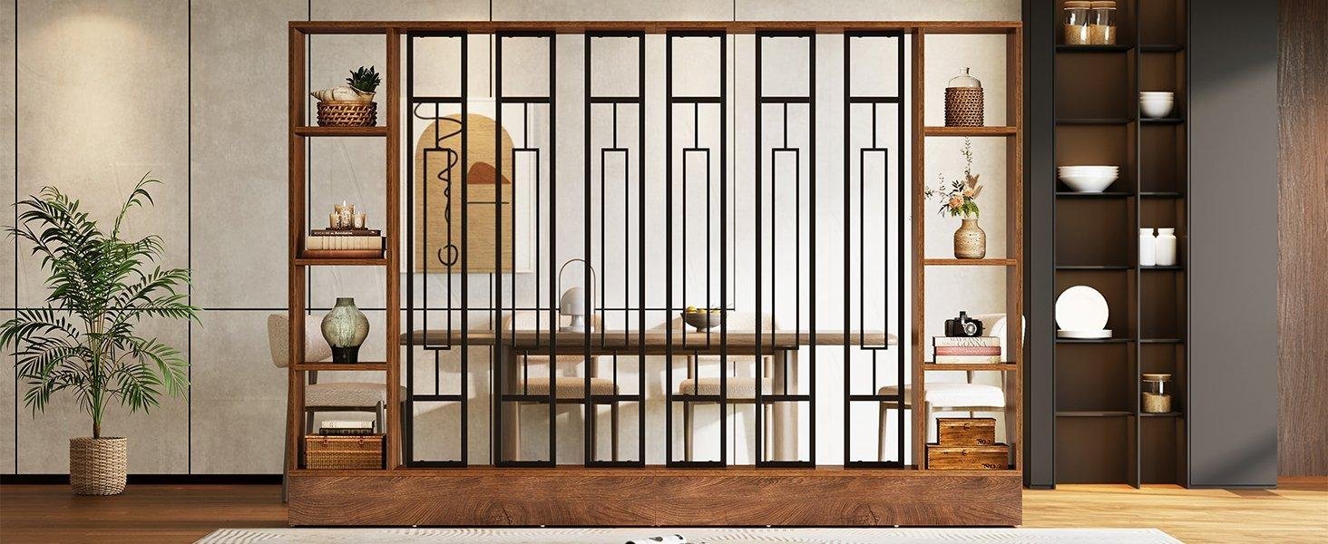 70.9" Wall Room Divider, Freestanding Wall Partition with Display Shelves