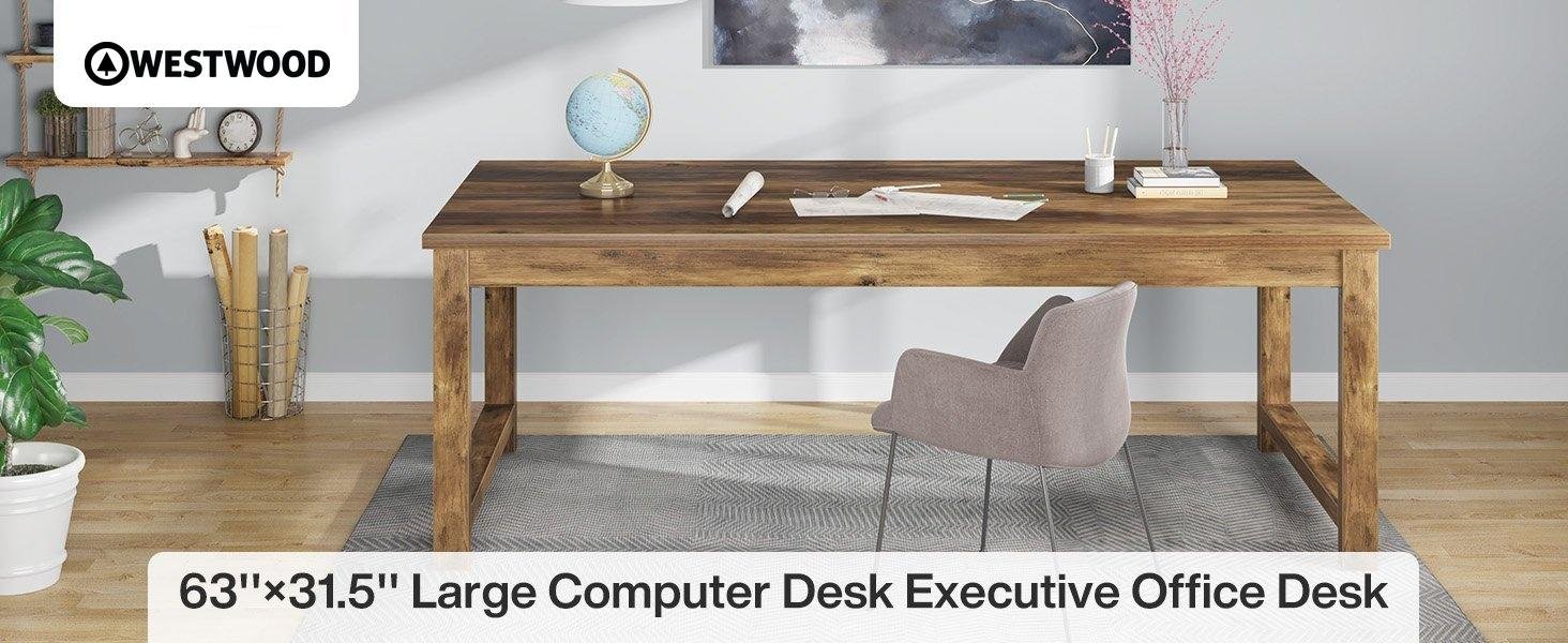 63" Executive Desk, Sturdy Home Office Computer Desk Writing Table