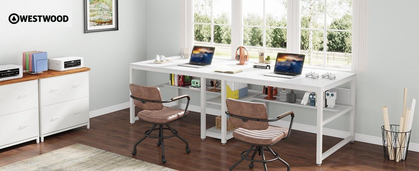 Westwood 78.7' Two Person Computer Desk with Bookshelf