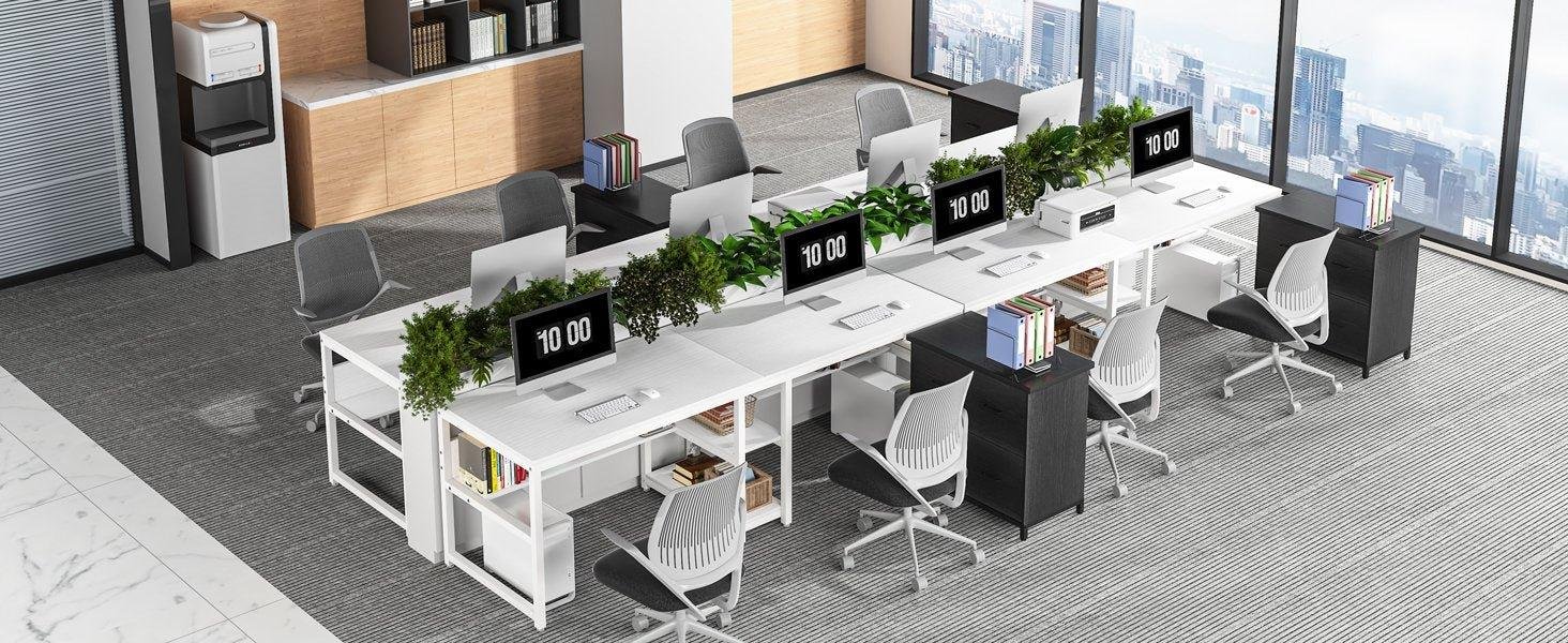 78.7" Two Person Desk, Double Computer Desk with Bookshelf