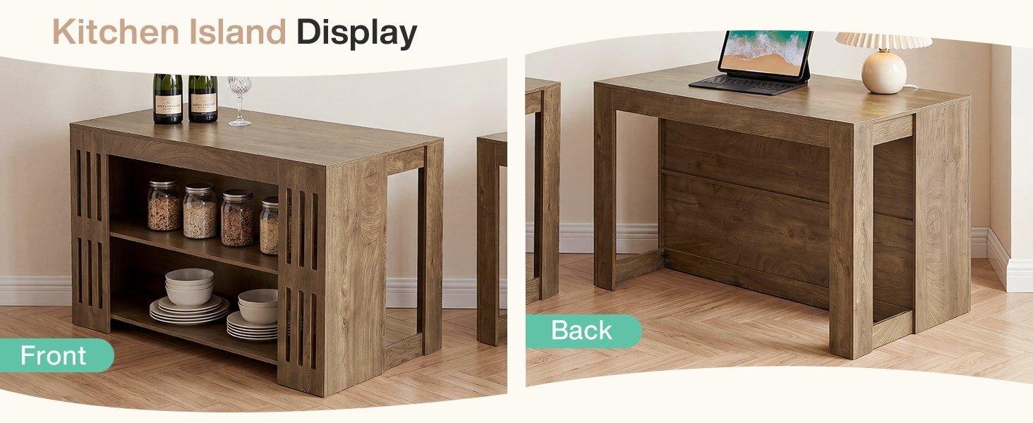55" Kitchen Island, 3-Tier Farmhouse Stationary Center Island Table with Spacious Worktop