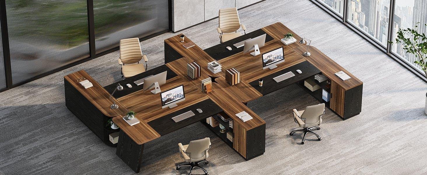 79" Executive Desk, L-Shaped Office Compter Desk with Cabinet for Home Office