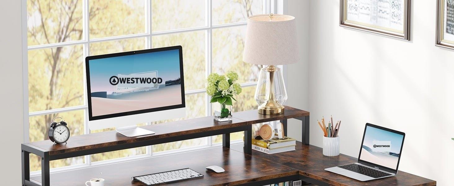 Reversible L-Shaped Desk, Industrial Corner Desk with Drawer & Shelves