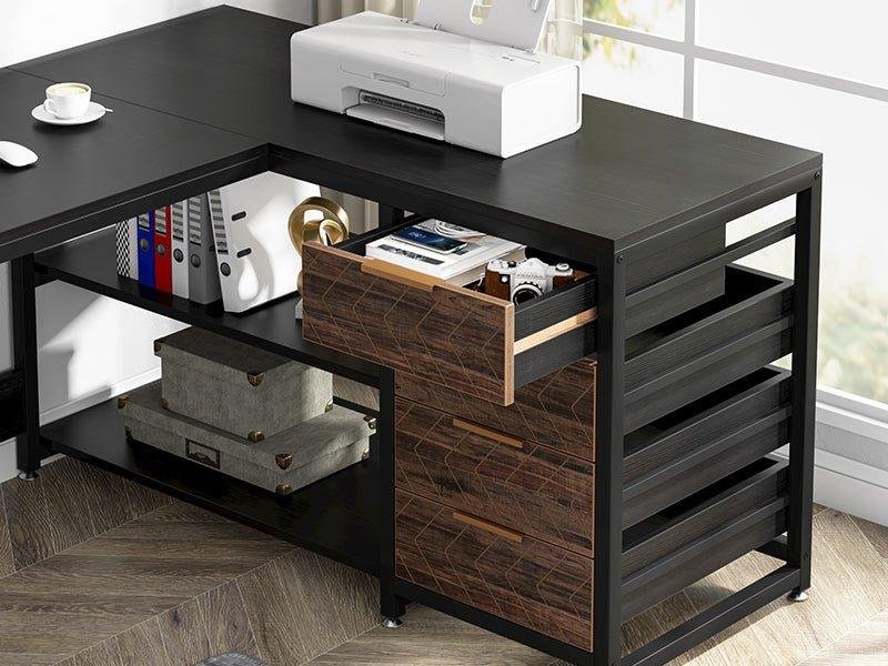 Westwood 59-Inch Reversible L-Shaped Desk with 4 Drawers and 2 Storage Shelves