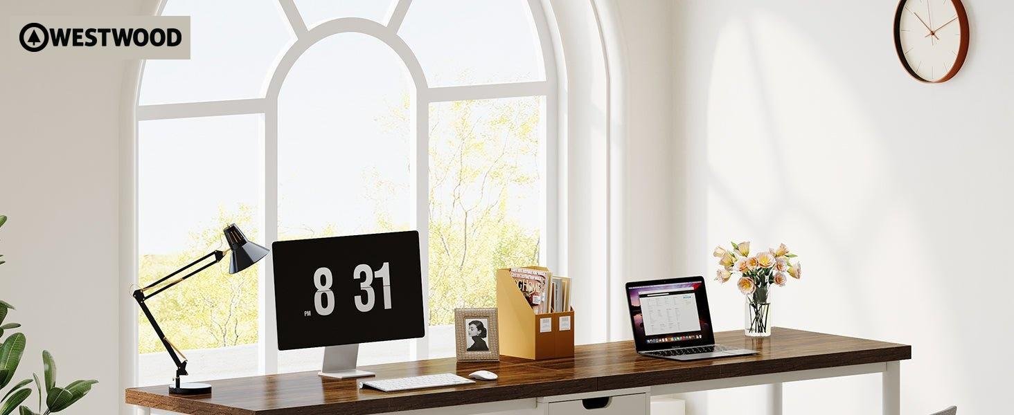 78.7" Two Person Desk, Long Double Computer Desk with 5 Drawers