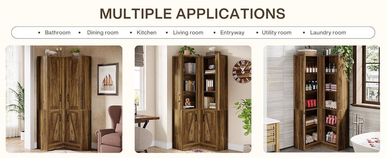 70.8" Corner Bookcase, Farmhouse Corner Storage Cabinet with Doors