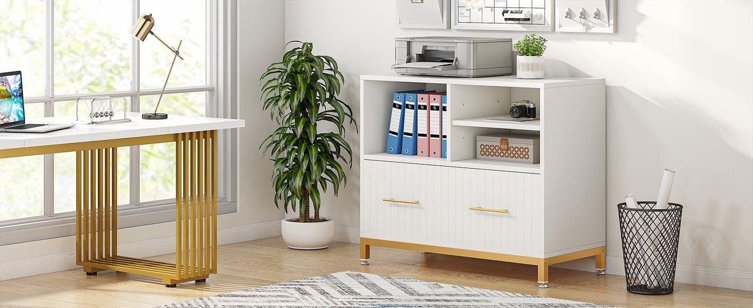Easily accommodate your printer, scanner, fax machines, files, and decor.