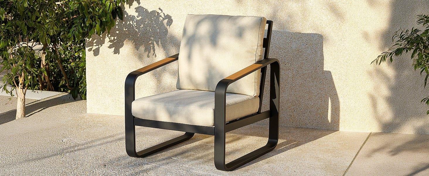 29.9" Wide Outdoor Patio Sofa, Modern Single Seat With Removable Cushions