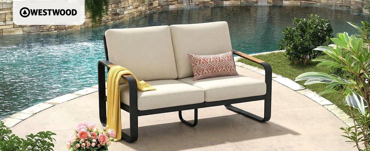 54.3" Wide Loveseat Sofa, Outdoor Patio Sofa With Removable Cushions