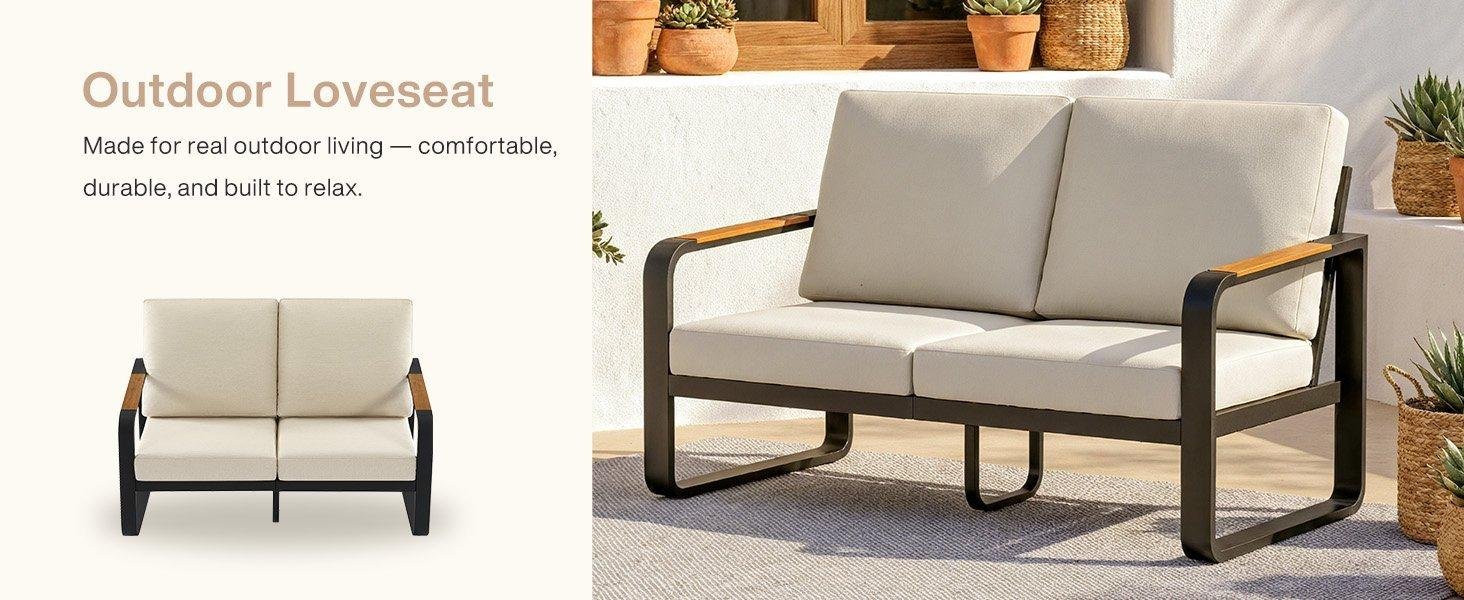 54.3" Wide Loveseat Sofa, Outdoor Patio Sofa With Removable Cushions