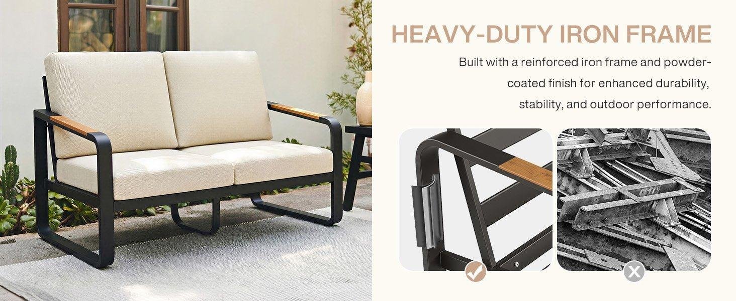 54.3" Wide Loveseat Sofa, Outdoor Patio Sofa With Removable Cushions