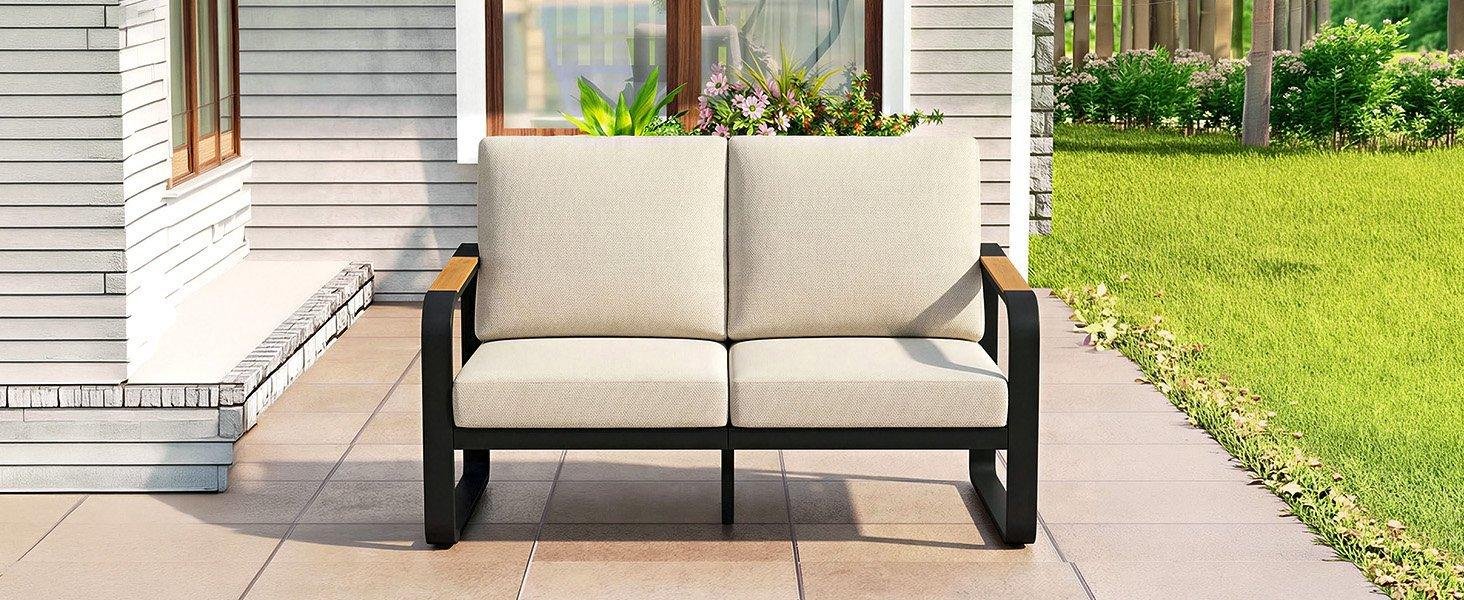 54.3" Wide Loveseat Sofa, Outdoor Patio Sofa With Removable Cushions