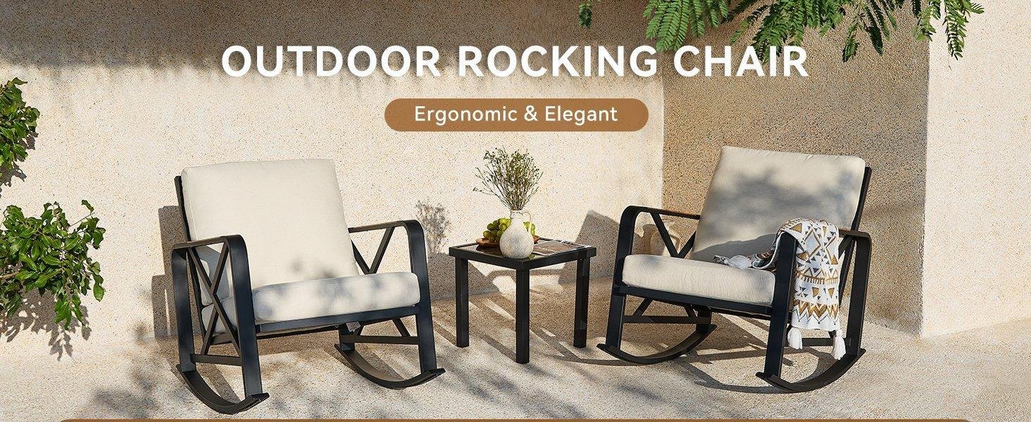 Outdoor Rocking Chair, Patio Seating Waterproof Rocker with Thick Cushion