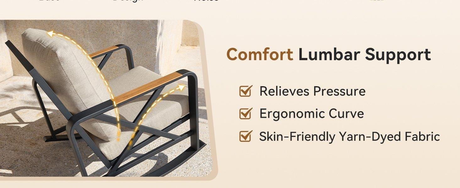 Outdoor Rocking Chair, Patio Seating Waterproof Rocker with Thick Cushion