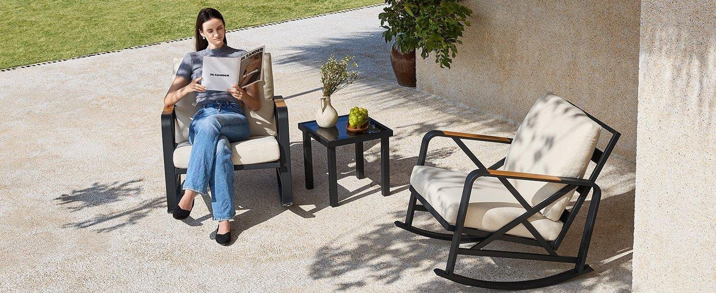 Outdoor Rocking Chair, Patio Seating Waterproof Rocker with Thick Cushion