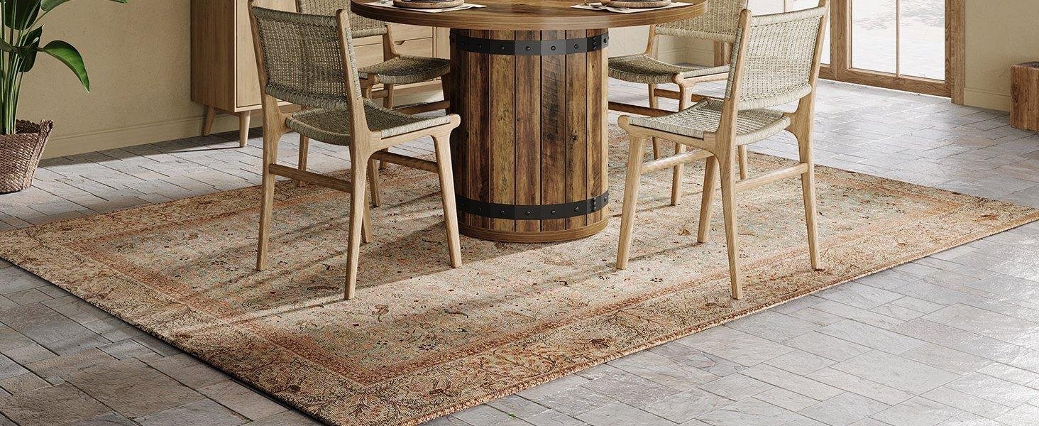 39.37" Dining Table, Round Kitchen Table with Fence Pedestal Base for 4 People