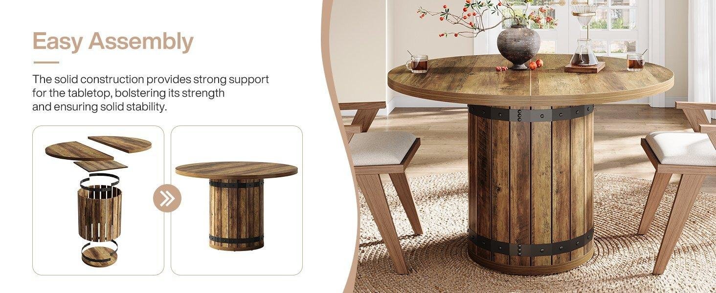 39.37" Dining Table, Round Kitchen Table with Fence Pedestal Base for 4 People