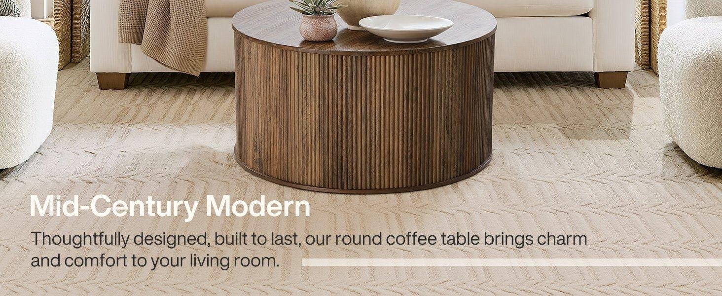 31.5" Round Coffee Table, Modern Center Table with Wooden Veneer Top