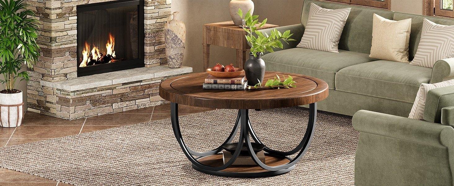 2-Tier Storage Round Coffee Tables for Living Room