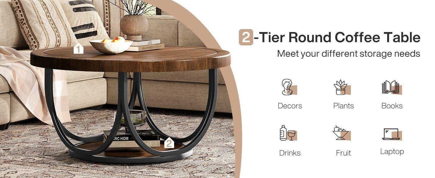 31.5" Round Coffee Table with Storage Shelf, Cocktail Table For Living Room