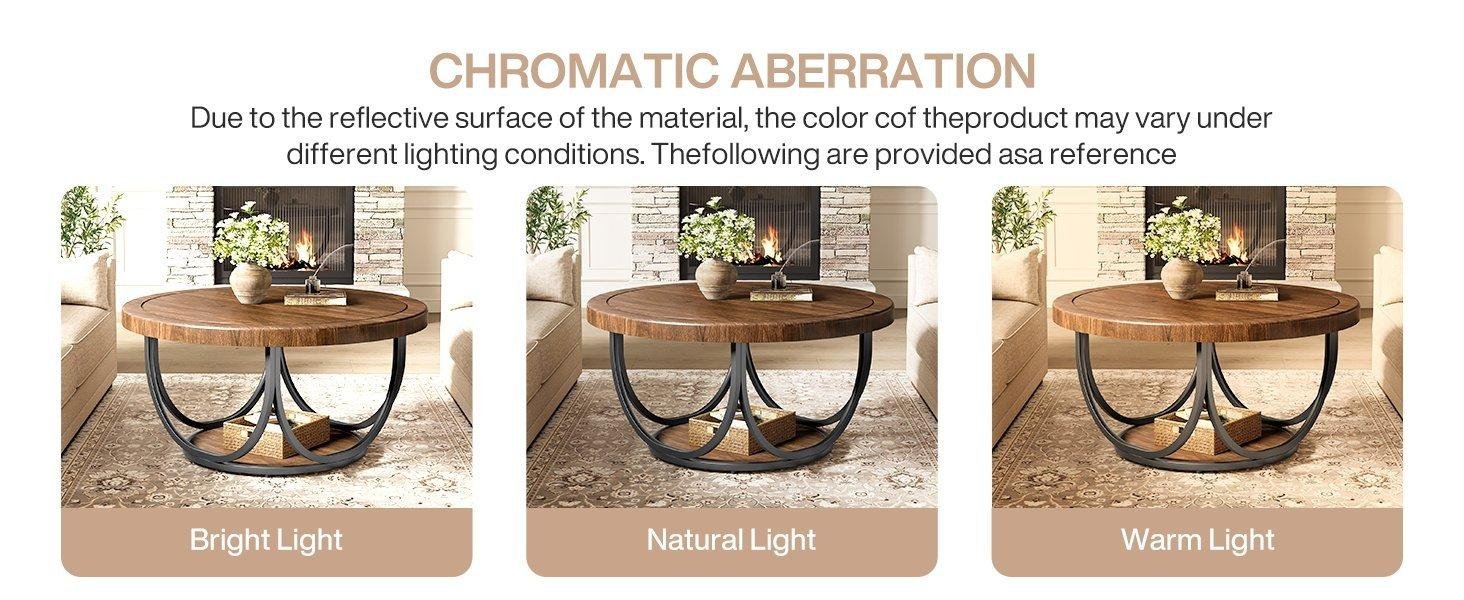 31.5" Round Coffee Table with Storage Shelf, Cocktail Table For Living Room