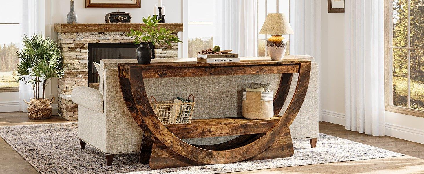 63" Console Table, 2-Tier Entryway Table with Storage Shelves & Arched Frame