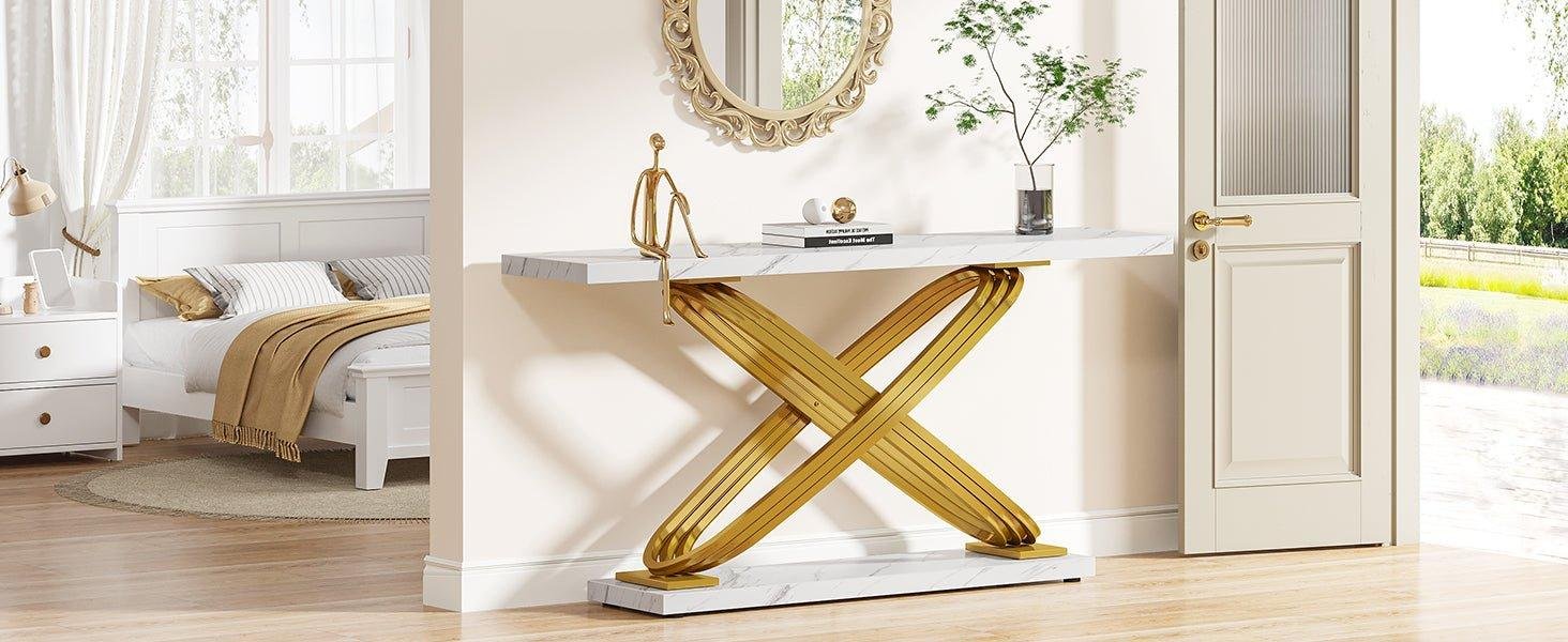 55" Console Table Modern Faux Marble Sofa Entryway Table