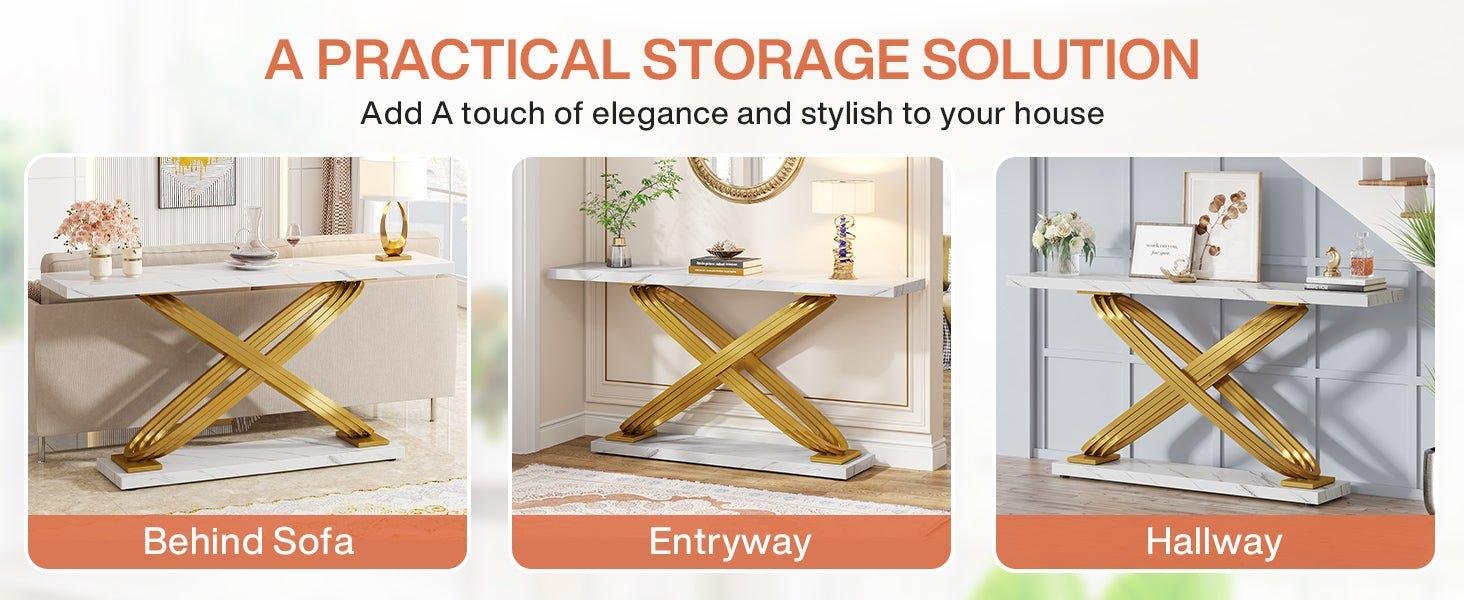 55" Console Table Modern Faux Marble Sofa Entryway Table