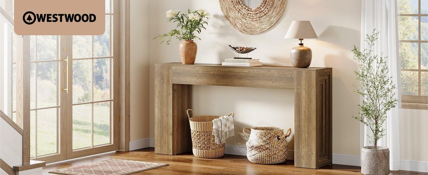 63" Console Table, Rustic Sofa Table Hallway Table with Stable Legs
