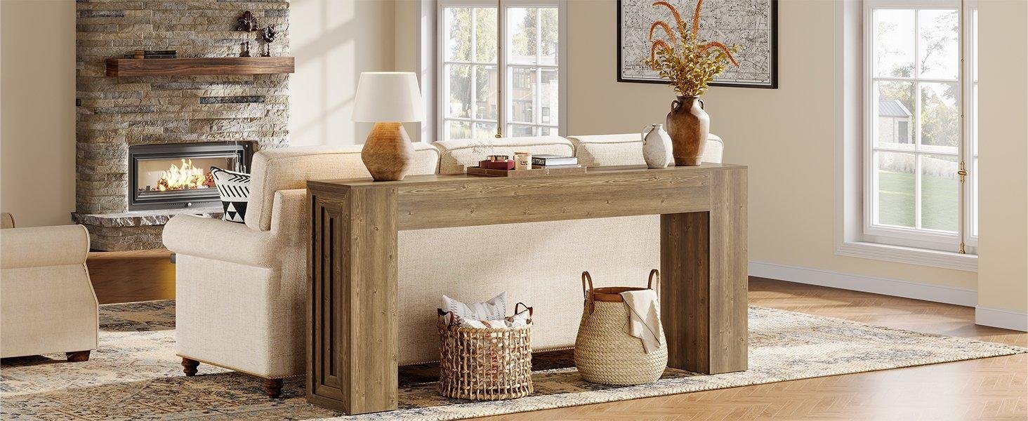 63" Console Table, Rustic Sofa Table Hallway Table with Stable Legs