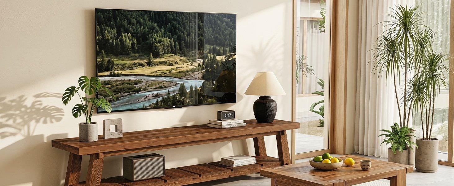 71" Extra Long TV Stand, Solid Wood Entertainment Center with Open Storage Shelves for TVs up to 85"