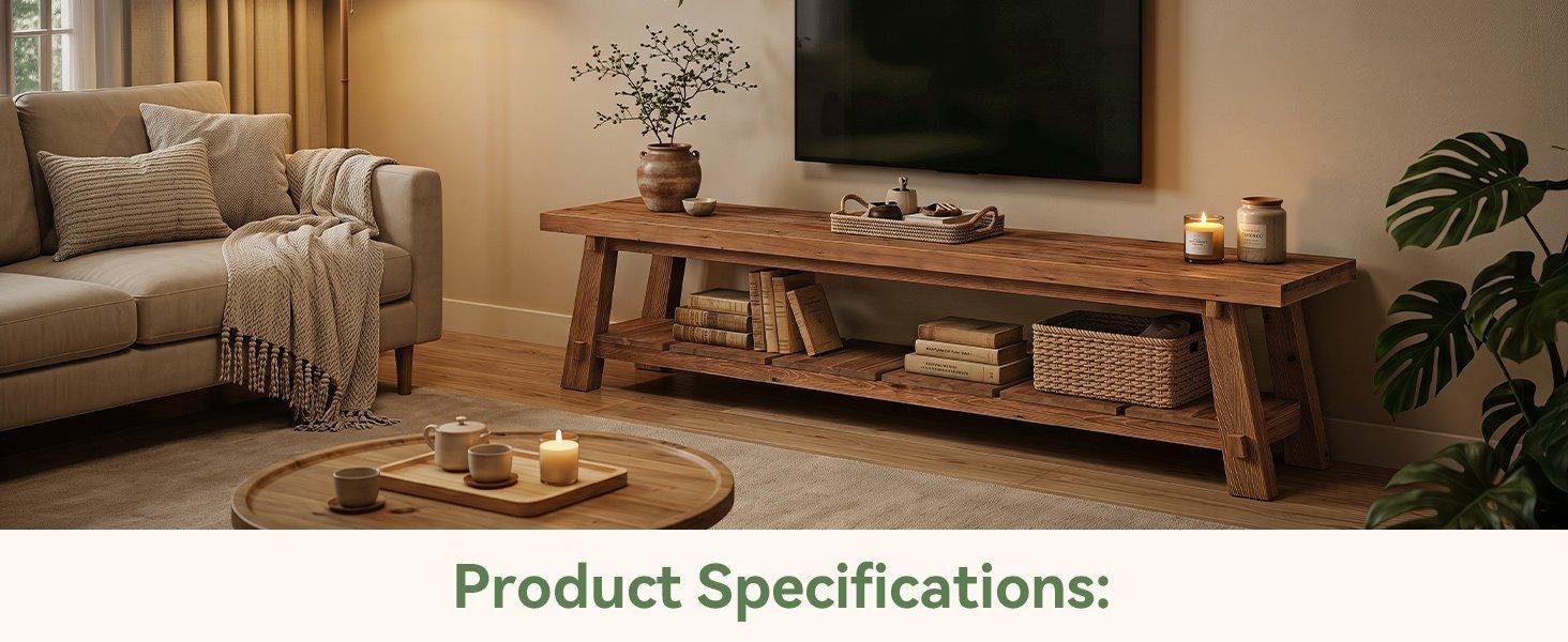71" Extra Long TV Stand, Solid Wood Entertainment Center with Open Storage Shelves for TVs up to 85"