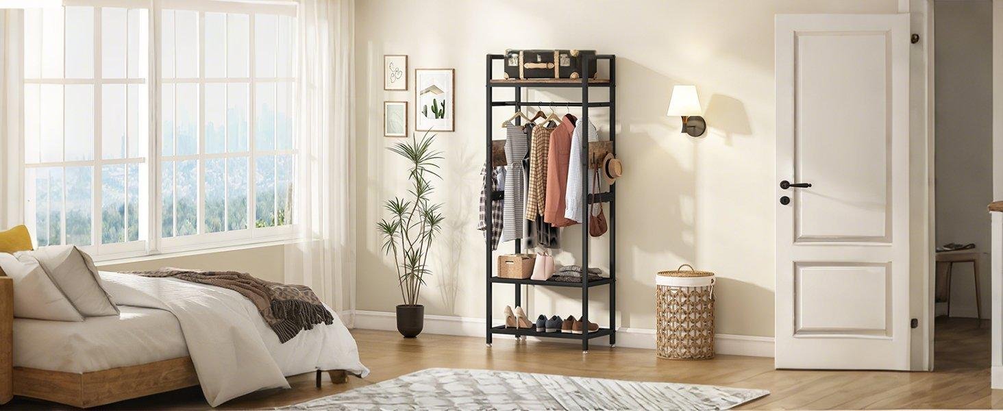 Small Hall Tree with Shoes Bench & Hooks for Entryway & Bedroom