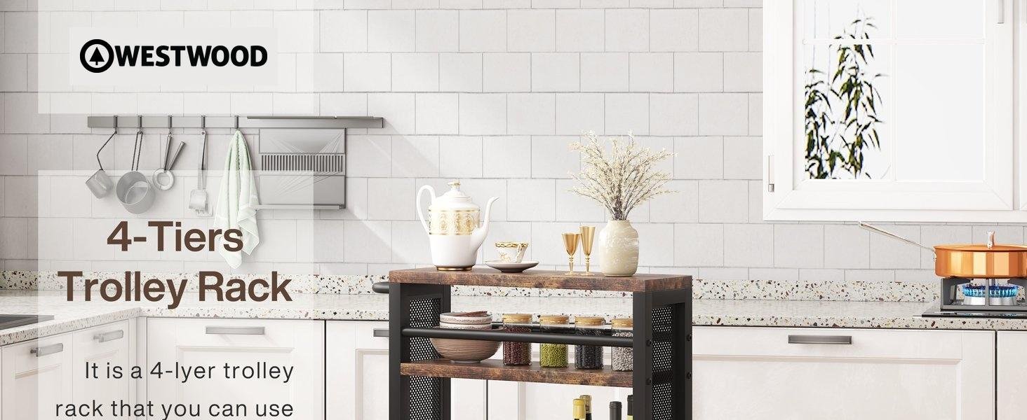 Westwood Slim Rolling Kitchen Storage Cart for Small Space