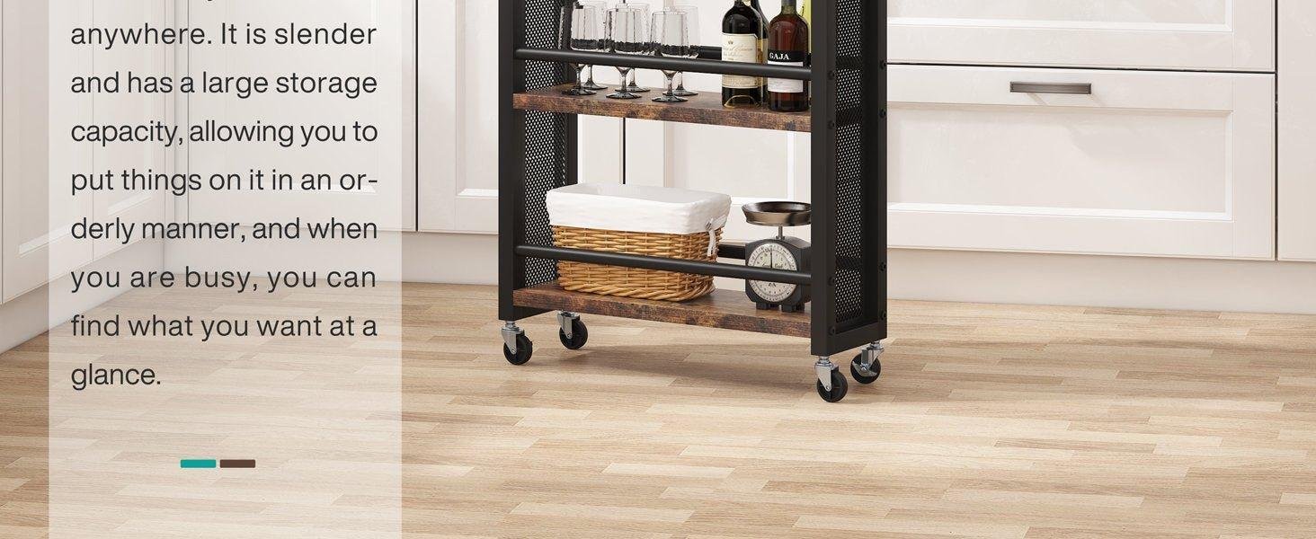 Slim Kitchen Cart, 4-Tier Storage Rolling Cart with Handle