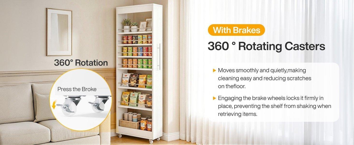 73" Slim Storage Cart on Wheels, 7-Tier Narrow Pantry Rack Cabinet Organizer