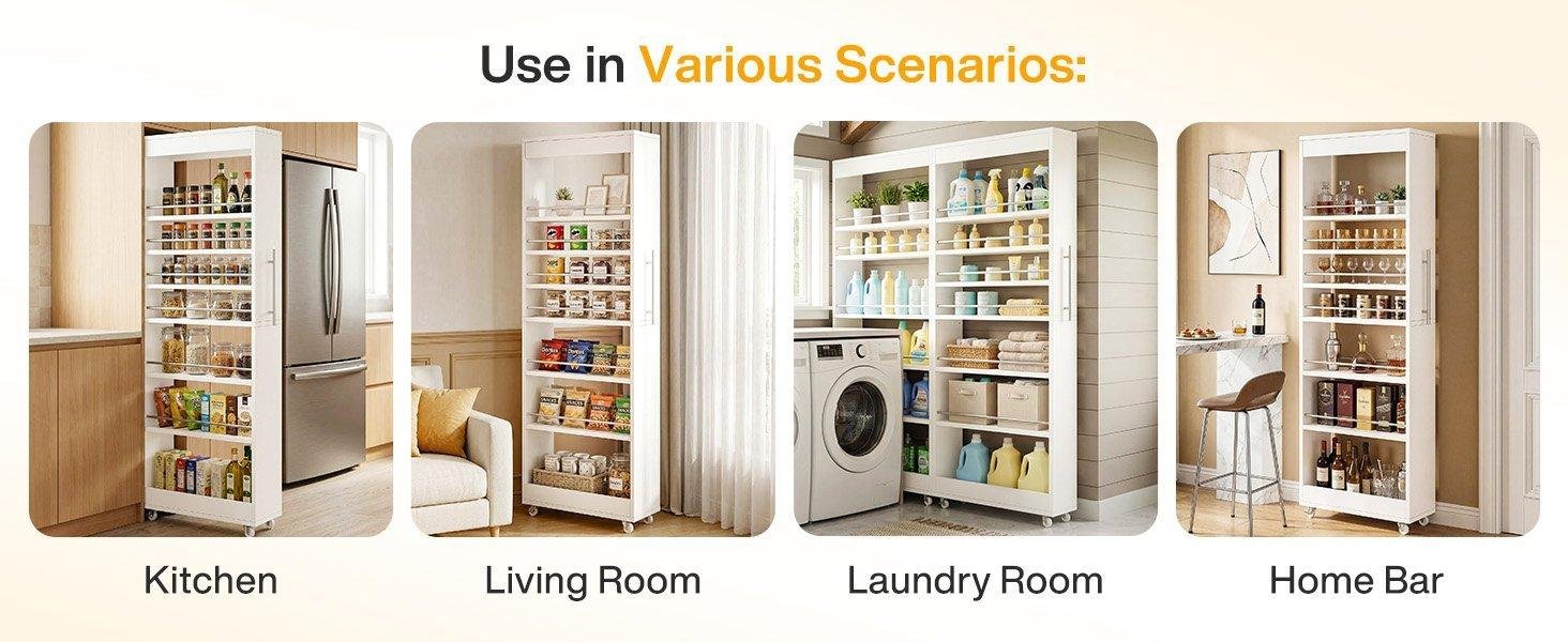 73" Slim Storage Cart on Wheels, 7-Tier Narrow Pantry Rack Cabinet Organizer