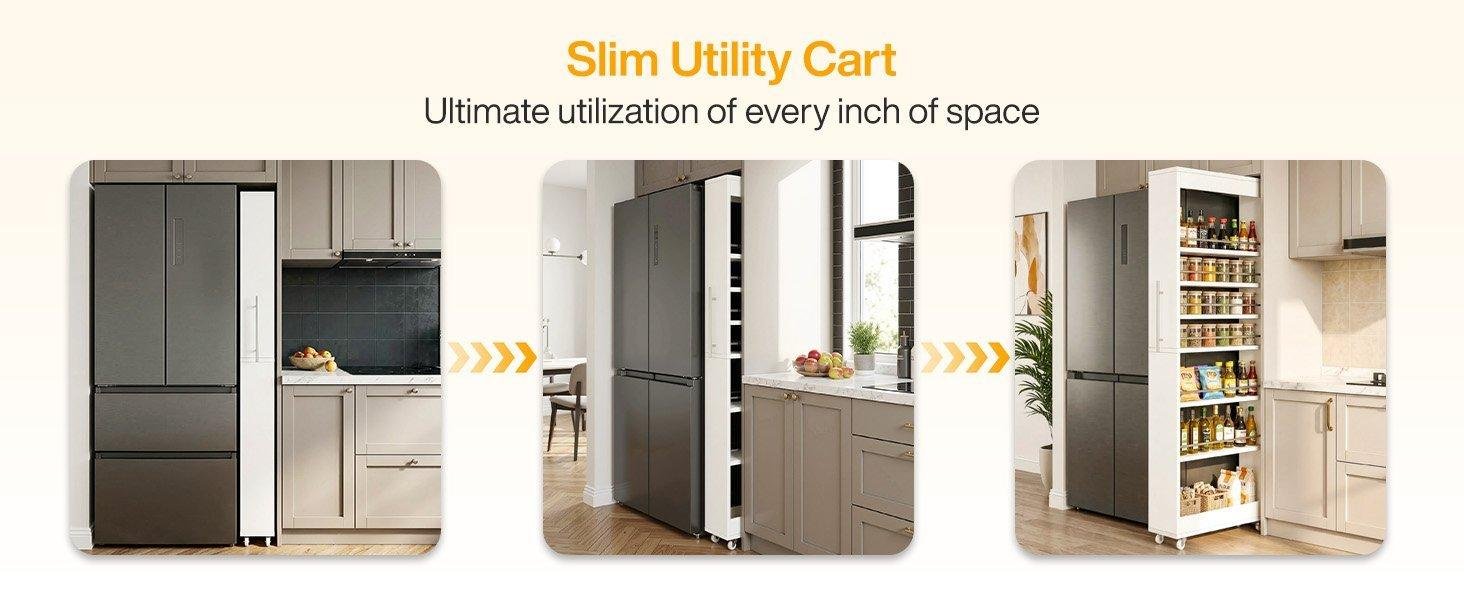 73" Slim Storage Cart on Wheels, 7-Tier Narrow Pantry Rack Cabinet Organizer
