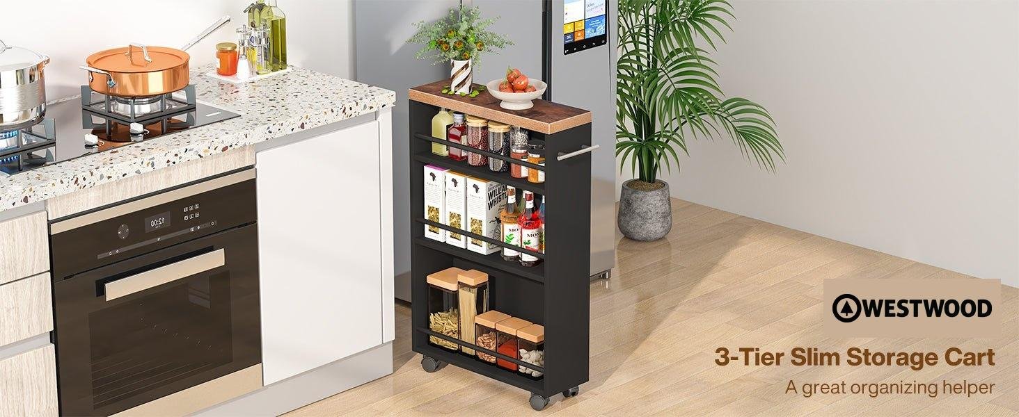 4-Tier Storage Cart, Slim Rolling Narrow Kitchen Cart for Small Place
