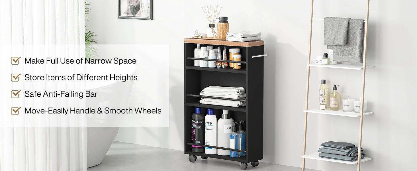 4-Tier Storage Cart, Slim Rolling Narrow Kitchen Cart for Small Place
