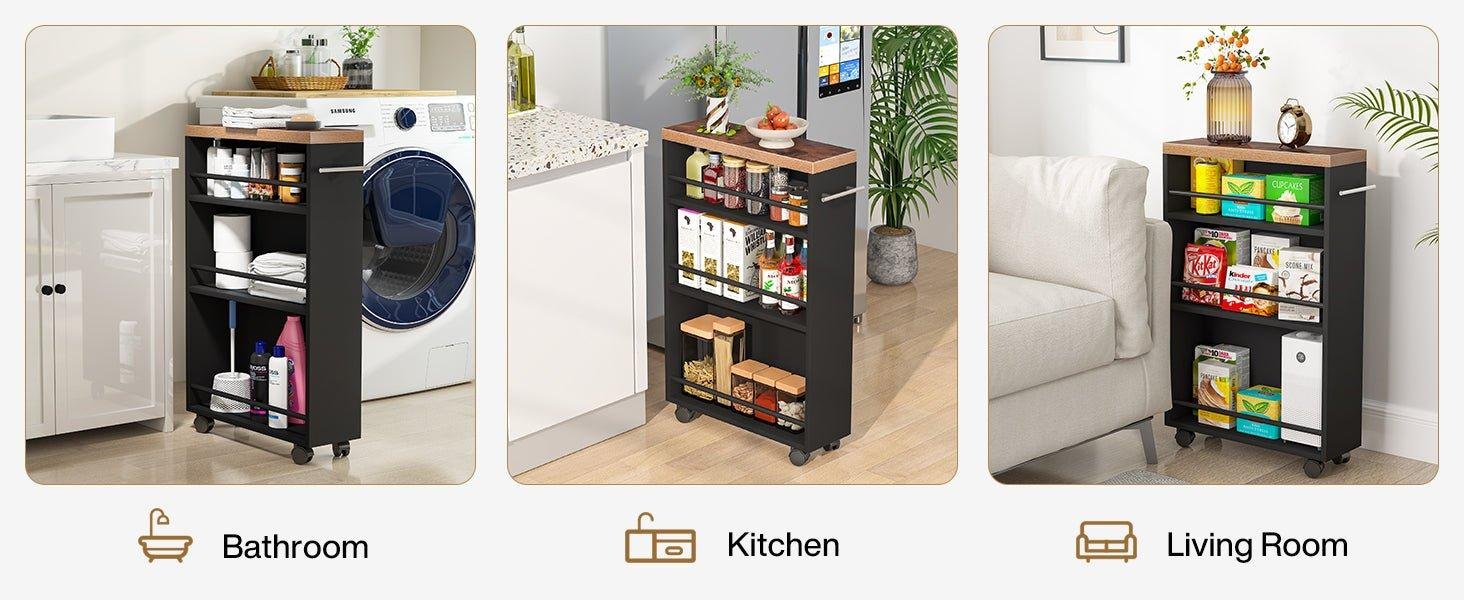 4-Tier Storage Cart, Slim Rolling Narrow Kitchen Cart for Small Place