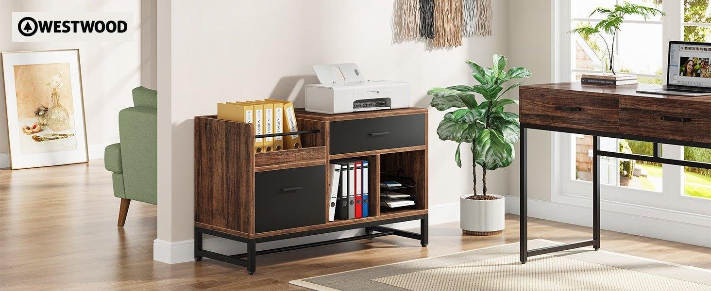39 inch File Cabinet, Rustic Lateral Filing Cabinet with 2 Drawers
